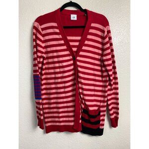 Striped Red and Pink V-Neck Cardigan Sweater